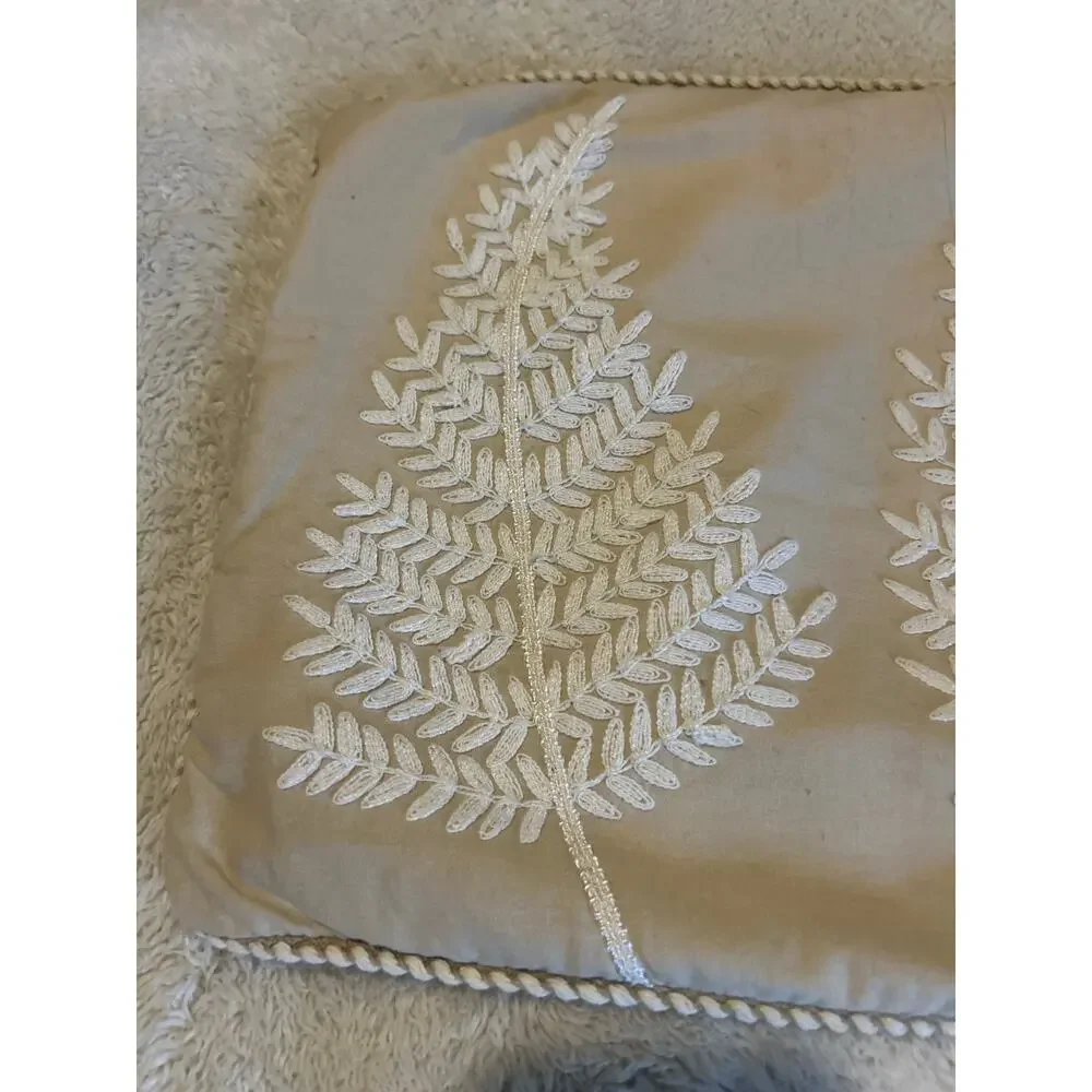 Pier 1 Decorative Throw Pillow Cover 20x12 Tan White Embroidered Tree Leaves